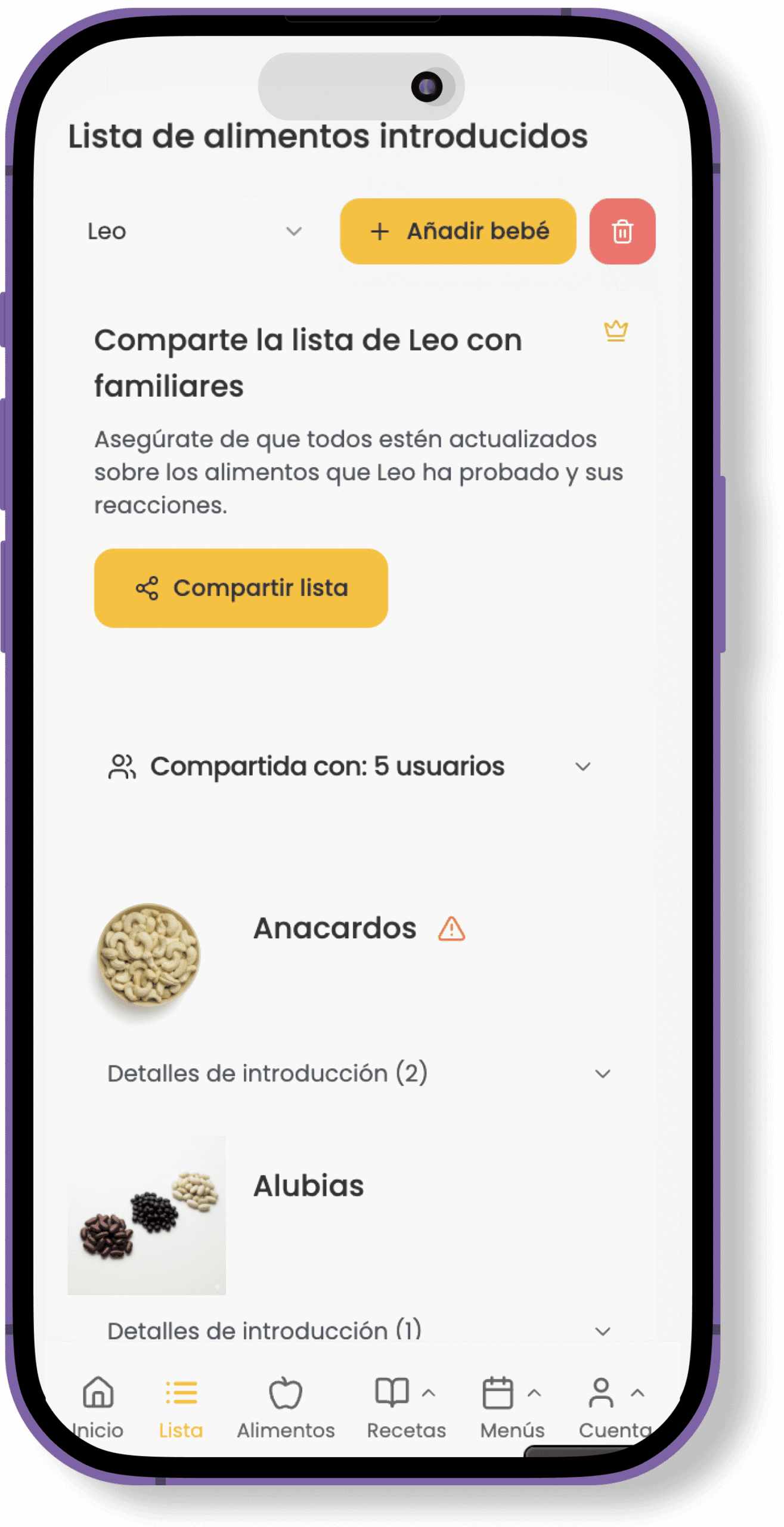 Lista de Alimentos Introducidos